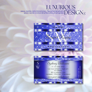 Noble Blue Luminous Glitter Sparkle Stars Monogram Business Card