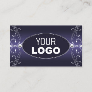 Noble Blue Ombre Ornate Sparkle Diamonds with Logo Business Card