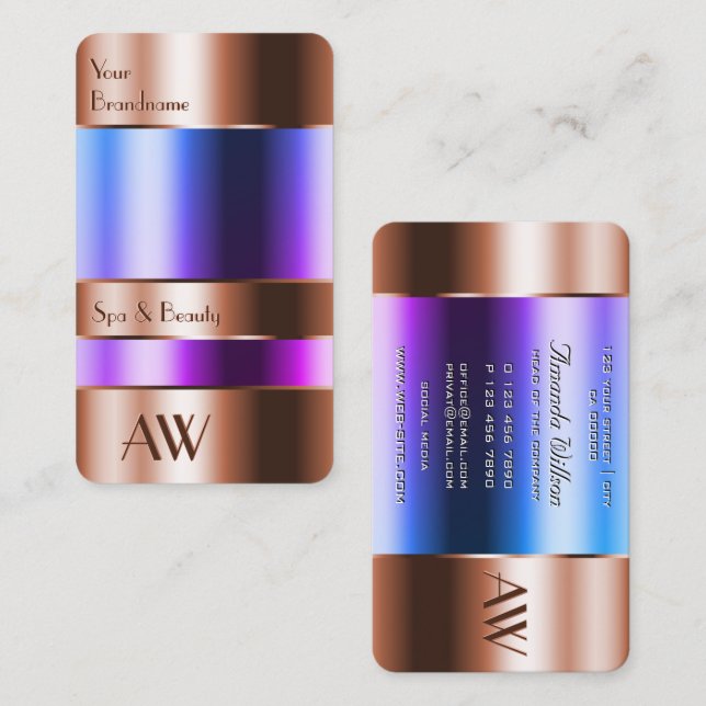 Noble Copper Glass Can Look Blue Liquids Initials  Business Card (Front/Back)