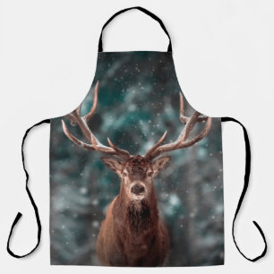 Noble deer male in winter snow forest. Artistic wi Apron