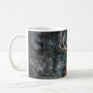 Noble deer male in winter snow forest. Artistic wi Coffee Mug