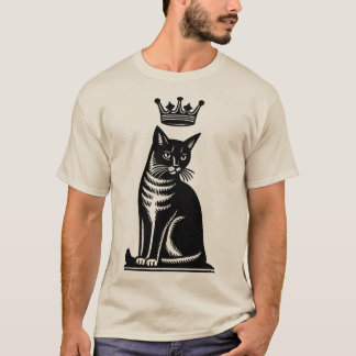 Noble Feline Woodcut Style T-Shirt