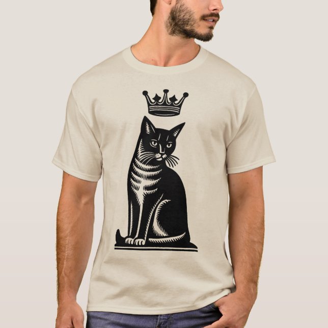 Noble Feline Woodcut Style T-Shirt (Front)