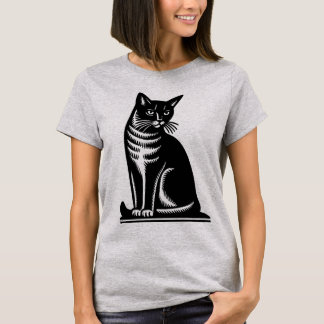 Noble Feline Woodcut Style T-Shirt