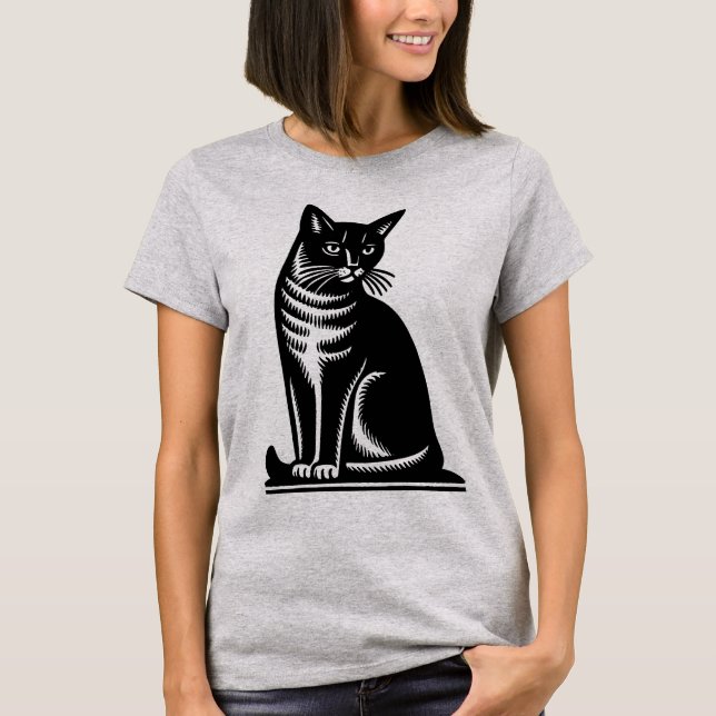 Noble Feline Woodcut Style T-Shirt (Front)