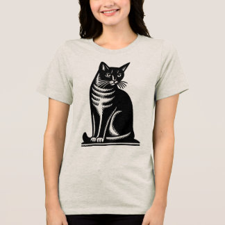 Noble Feline Woodcut Style Tri-Blend Shirt