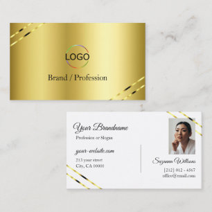 Noble Gold with Shimmery Lines Logo and Photo  Business Card