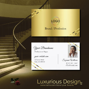 Noble Gold with Shimmery Lines Logo and Photo Business Card