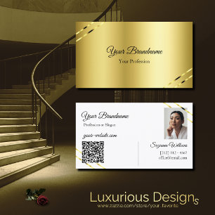 Noble Gold with Shimmery Lines Photo and QR Code Business Card