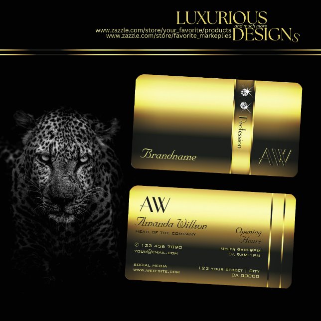 Noble Golden Decorative Shimmery Diamonds Monogram Business Card (Creator Uploaded)