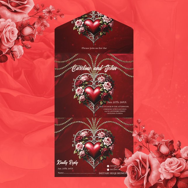 Noble gothic heart with flowers.  all in one invitation (Gothic heart)