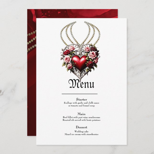 Noble gothic heart with flowers.  menu (Front/Back)