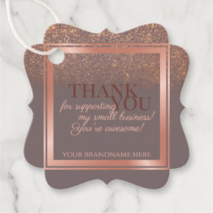Noble Grey and Rose Gold with Glitter Thank You Favour Tags