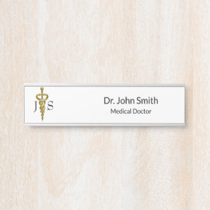 Noble Medical Elegant Gold Silver Asclepius Classy Door Sign