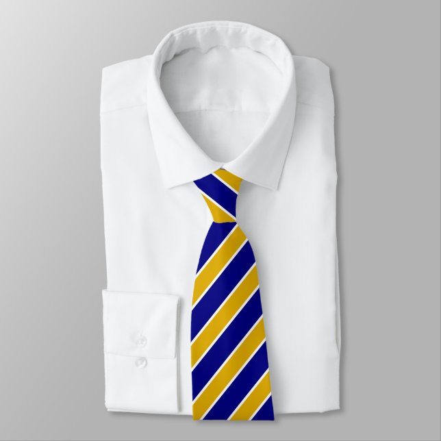Noble Mustard Yellow & Navy Blue Striped Tie (Tied)