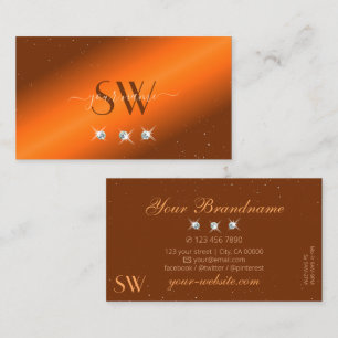 Noble Orange and Brown Sparkling Diamonds Monogram Business Card