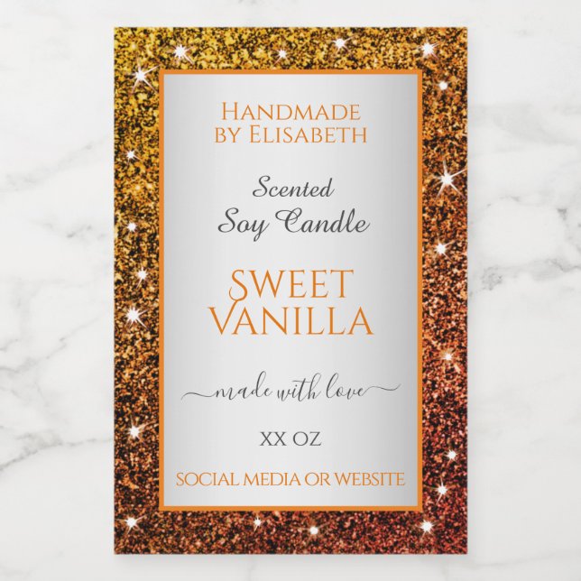 Noble Orange Faux Glitter Product Labels Beauty & (Single Label)