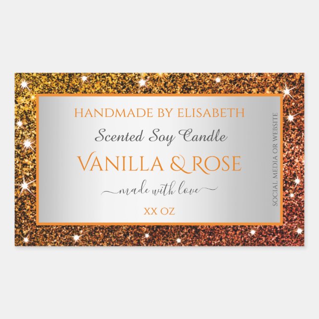 Noble Orange Faux Glitter Product Packaging Labels (Front)