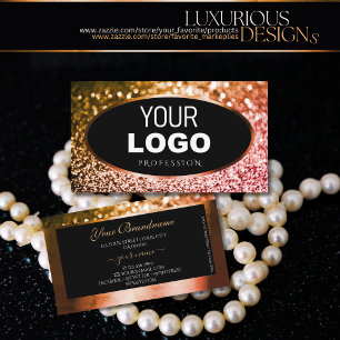 Noble Orange Pink Ombre Glitter Black Add Logo Business Card