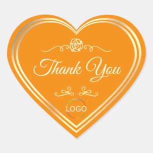 Noble Orange with Gold Frame and Logo Thank You Heart Sticker