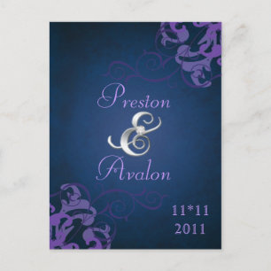 Noble Purple Scroll Blue Save The Date Postcard