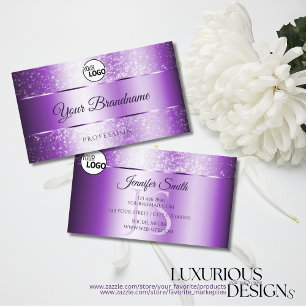 Noble Purple Sparkle Glitter Stars Monogram Logo Business Card