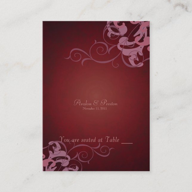 Noble Red & Pink Scroll Table Placecard (Front)