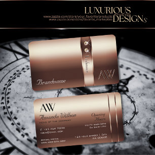 Noble Rose Gold Decor Shimmery Diamonds Initials Business Card