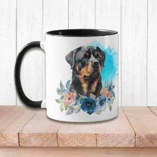Noble Rottweiler Blue Floral Bouquet Mug