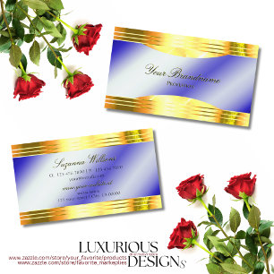 Noble Royal Blue Shiny Gold Borders Impressively Business Card