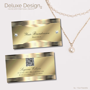Noble Shimmery Gold Shiny Diamonds with QR Code Business Card