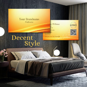 Noble Shimmery Orange Curved Decor Logo QR Code Business Card