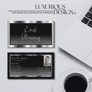 Noble Silver Frame Black Gradient Chic with Photo Business Card