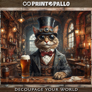 Noble steampunk cat with goggle and beer in pub tissue paper