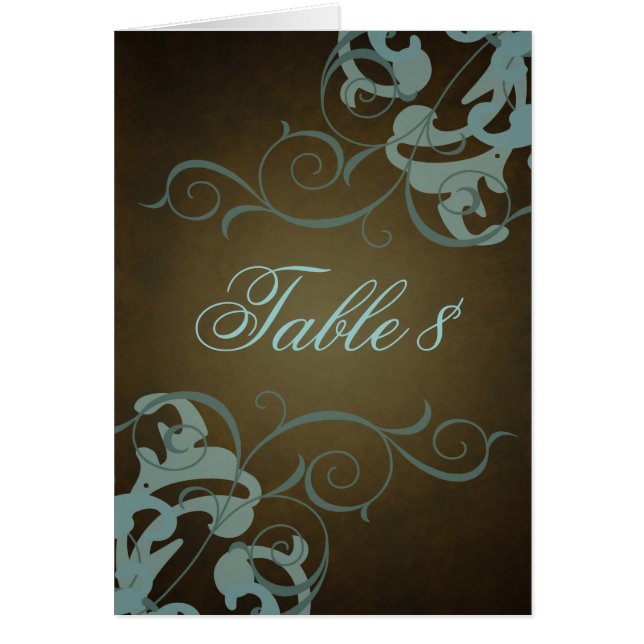 Noble Teal & Brown Scroll Table Card (Front)
