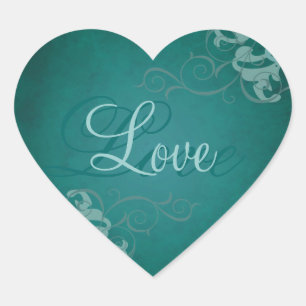 Noble Teal Scroll Heart Teal Love Sticker
