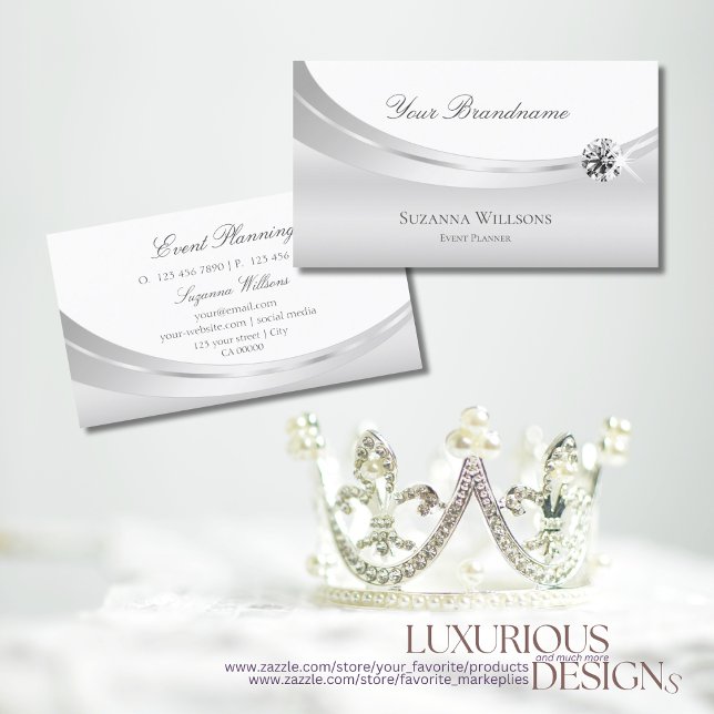 Noble White Silver Decorated with Sparkly Jewel Business Card (Creator Uploaded)