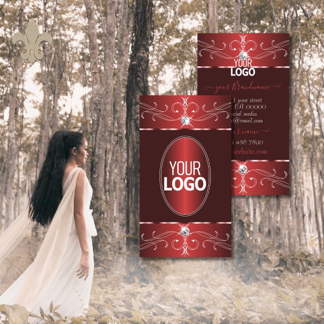 Noble Wine Red Burgundy Ornate Ornaments with Logo Business Card (Creator Uploaded)