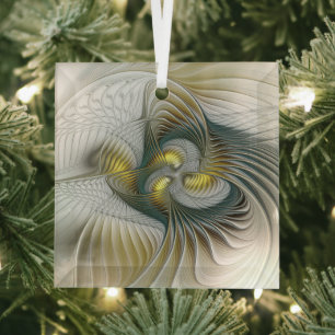 Nobly and Golden Abstract Fantasy Fractal Art Glass Tree Decoration