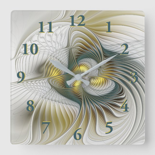 Nobly and Golden Abstract Fantasy Fractal Art Square Wall Clock (Front)