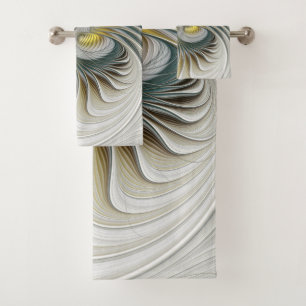 Nobly Golden Teal Abstract Fantasy Fractal Art Bath Towel Set
