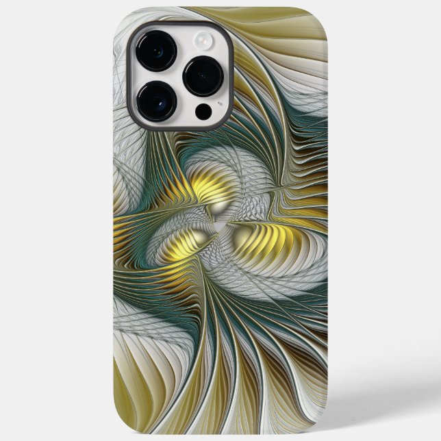 Nobly Golden Teal Abstract Fantasy Fractal Art Case-Mate iPhone Case (Back)