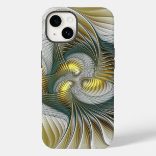 Nobly Golden Teal Abstract Fantasy Fractal Art Case-Mate iPhone 14 Case