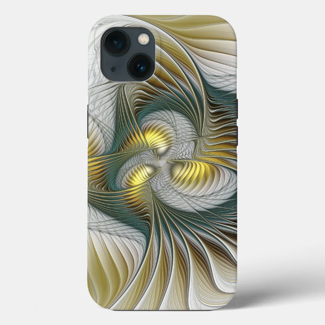 Nobly Golden Teal Abstract Fantasy Fractal Art Case-Mate iPhone Case (Back)
