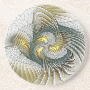 Nobly Golden Teal Abstract Fantasy Fractal Art Coaster