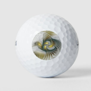 Nobly Golden Teal Abstract Fantasy Fractal Art Golf Balls