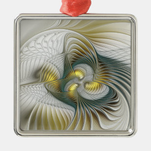 Nobly Golden Teal Abstract Fantasy Fractal Art Metal Tree Decoration