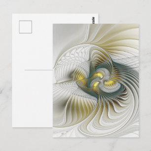 Nobly Golden Teal Abstract Fantasy Fractal Art Postcard