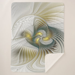 Nobly Golden Teal Abstract Fantasy Fractal Art Sherpa Blanket