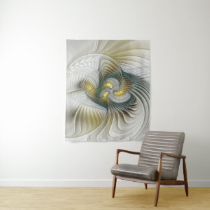 Nobly Golden Teal Abstract Fantasy Fractal Art Tapestry